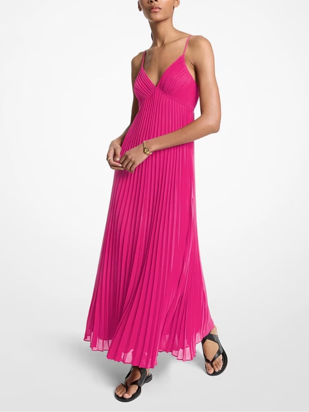 Michael Kors Pleated Georgette Maxi Dress in Wildberry